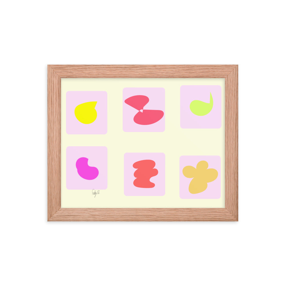 Pink squares in motion framed poster