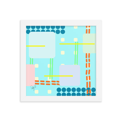 Off grid blue framed poster