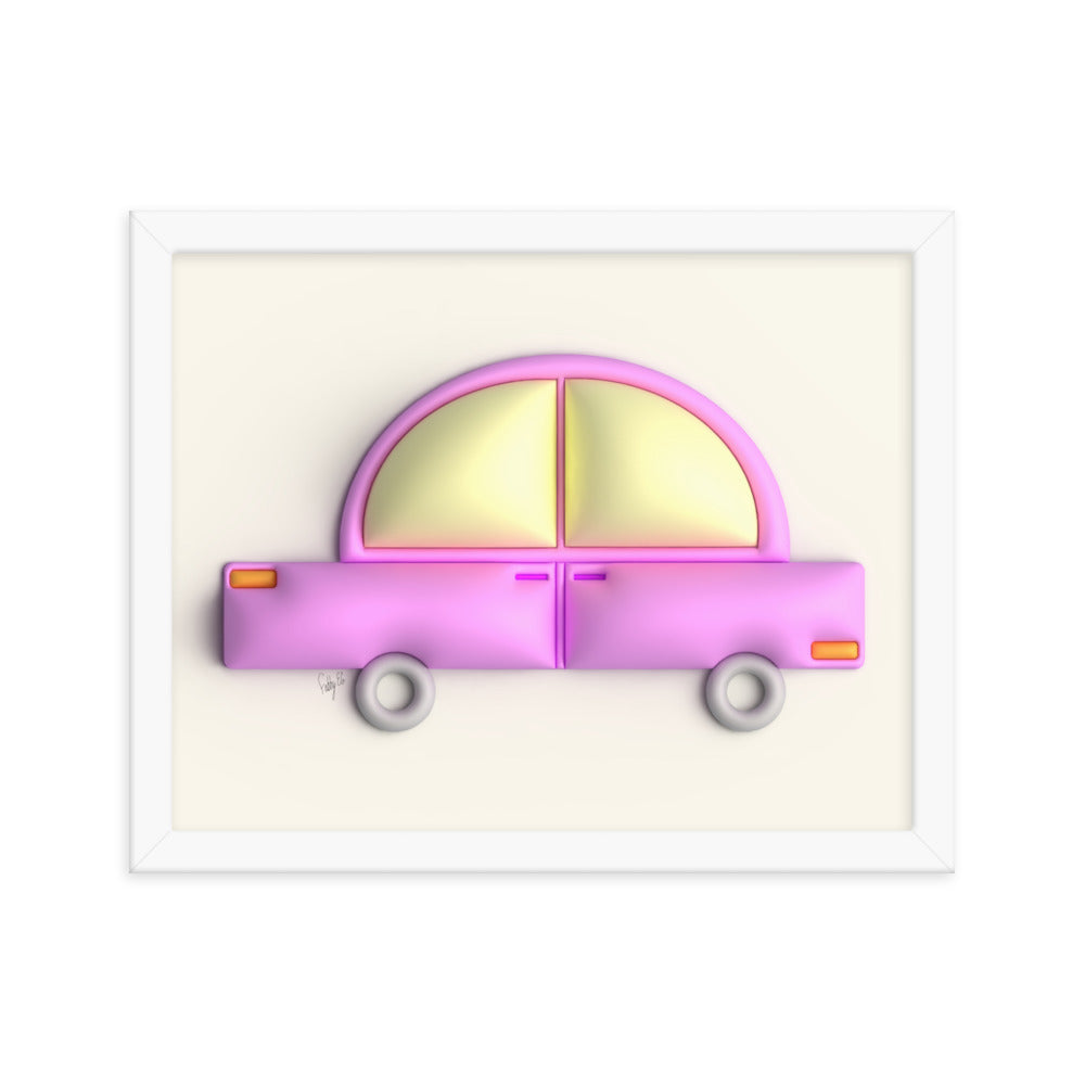 Pink car in yellow framed poster