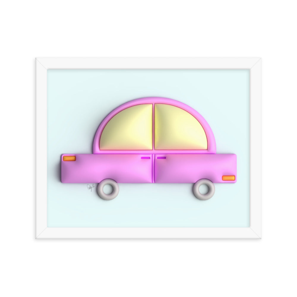 Pink car in blue framed poster