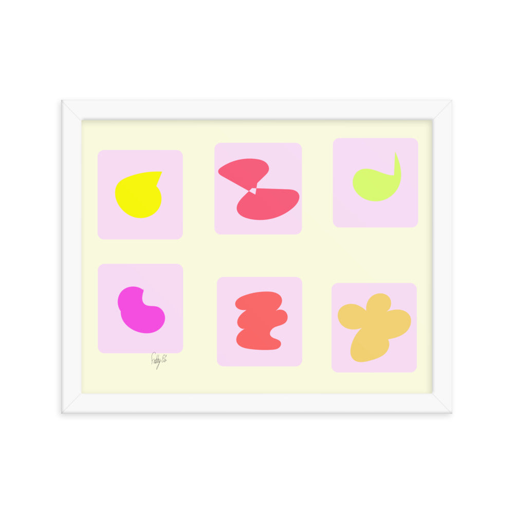 Pink squares in motion framed poster