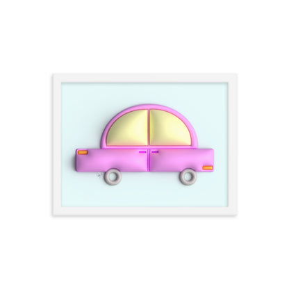 Pink car in blue framed poster