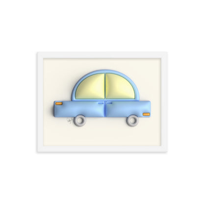 Blue car in yellow framed poster