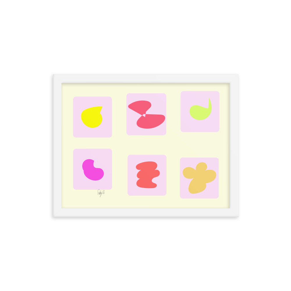 Pink squares in motion framed poster