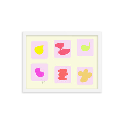 Pink squares in motion framed poster