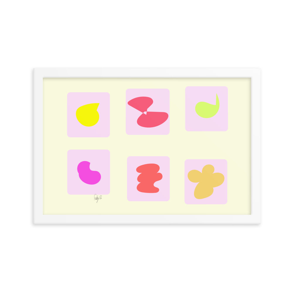 Pink squares in motion framed poster