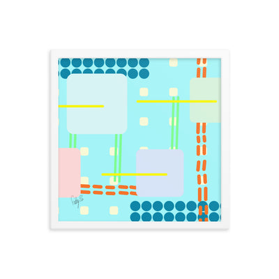 Off grid blue framed poster