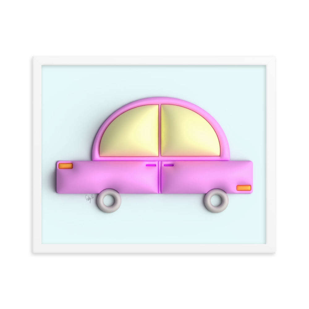 Pink car in blue framed poster