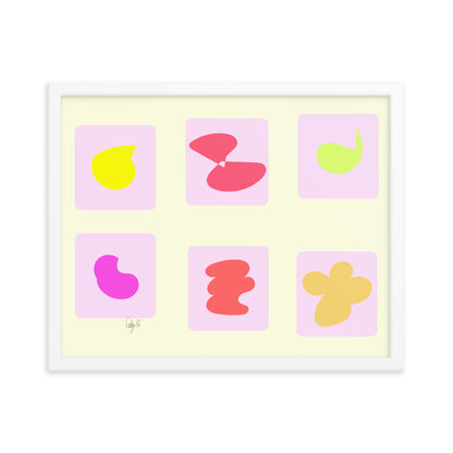 Pink squares in motion framed poster