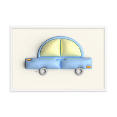 Blue car in yellow framed poster