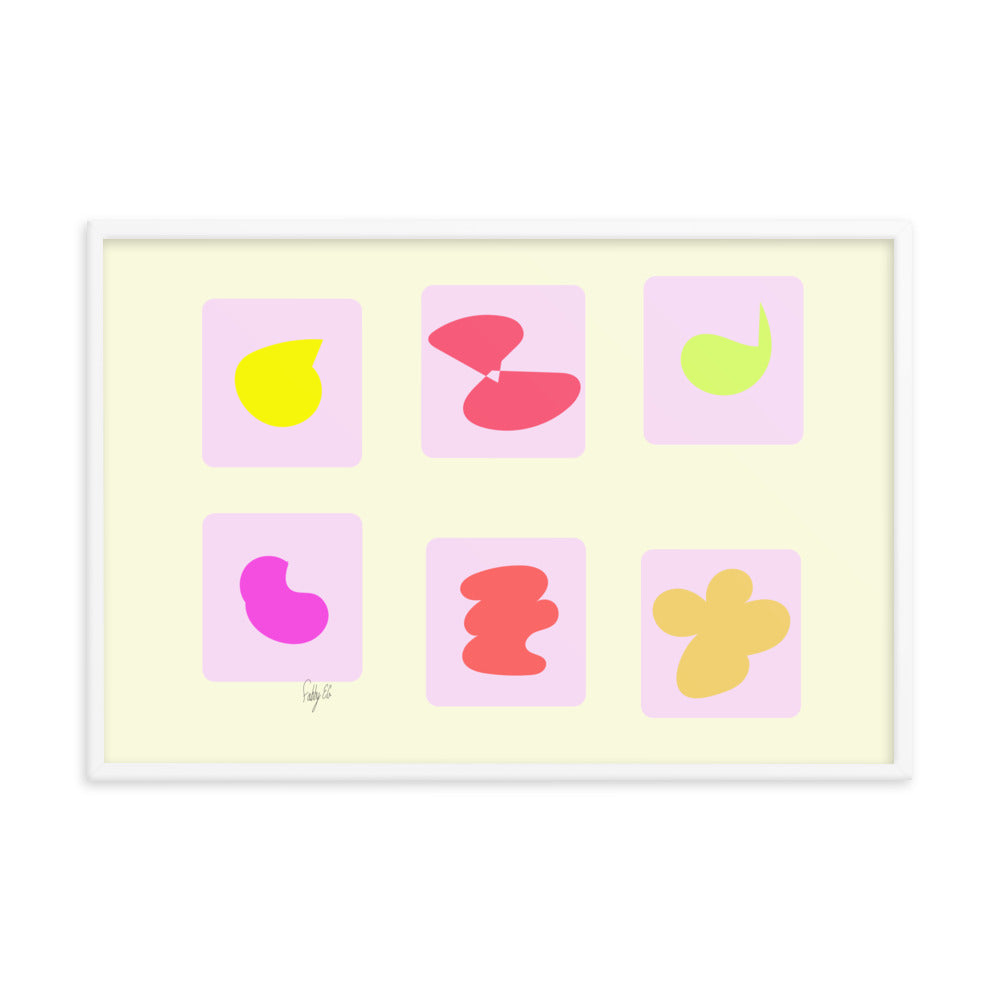 Pink squares in motion framed poster