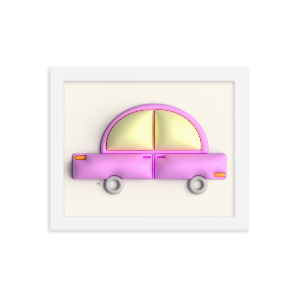 Pink car in yellow framed poster