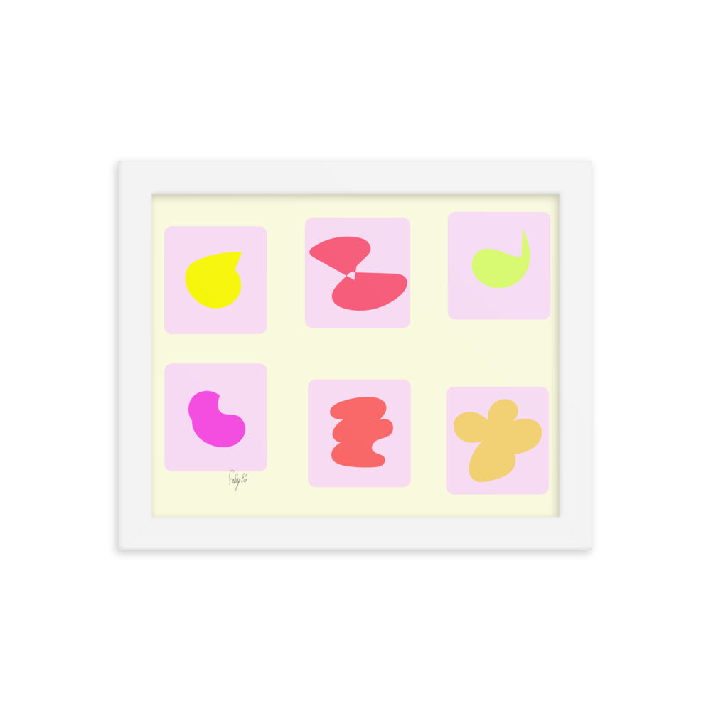 Pink squares in motion framed poster