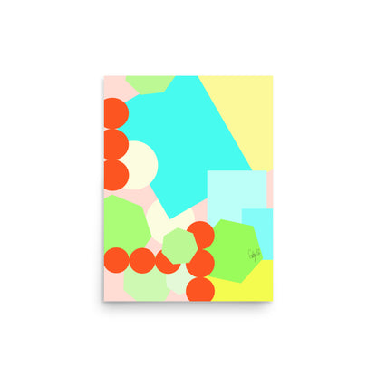 Geometric shapes crowded on peach Poster