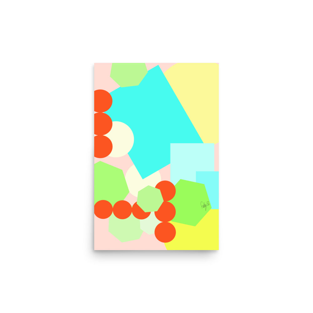 Geometric shapes crowded on peach Poster