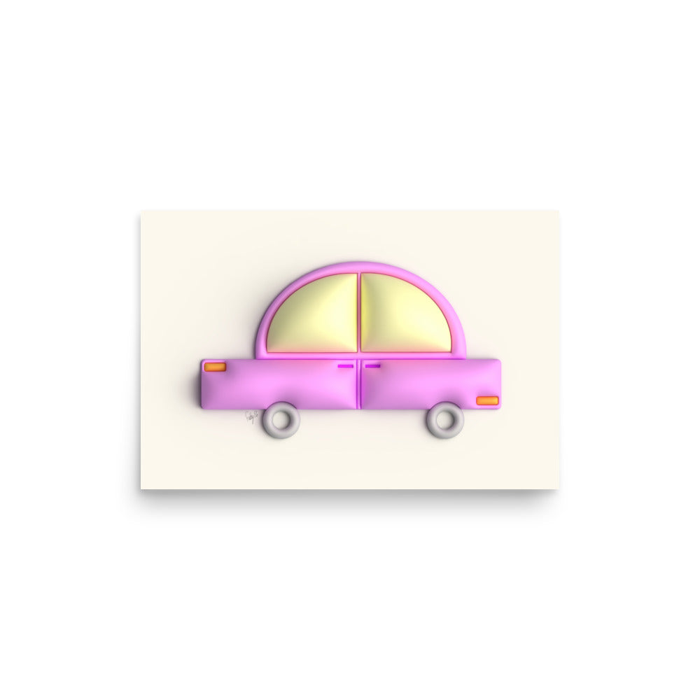 Pink car in yellow Poster