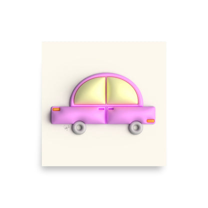 Pink car in yellow (square) Poster