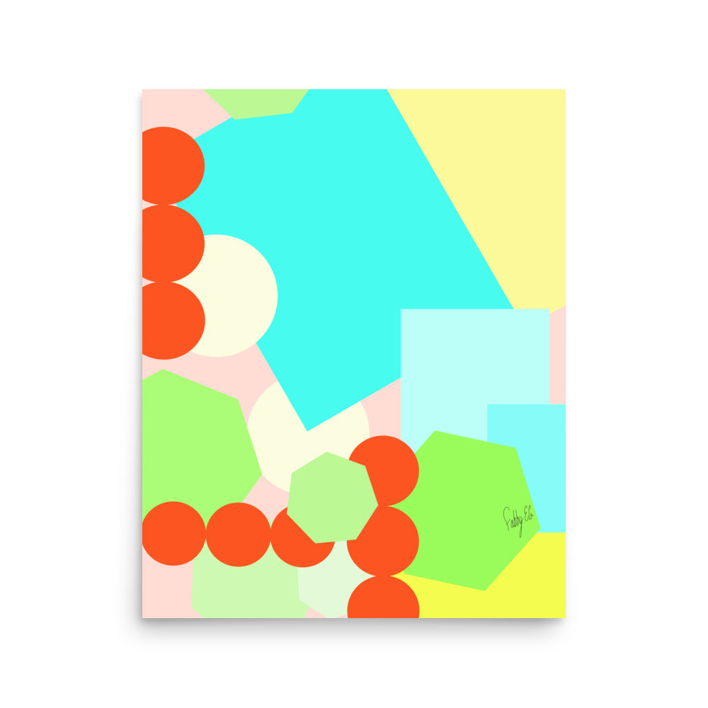 Geometric shapes crowded on peach Poster