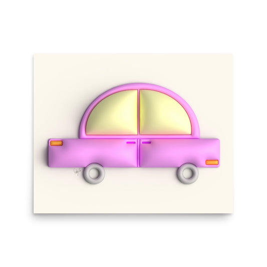 Pink car in yellow Poster