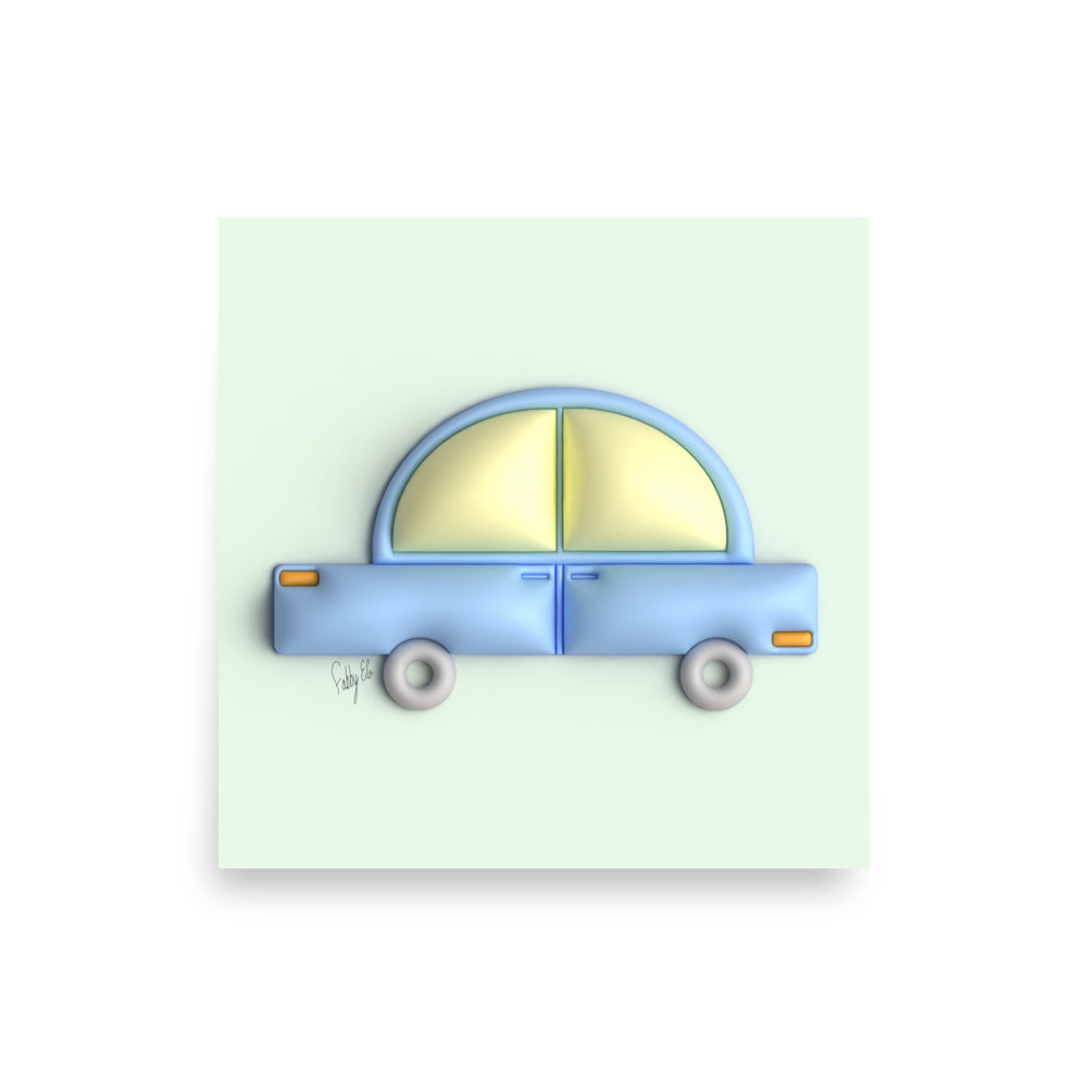 Blue car in green (square) Poster