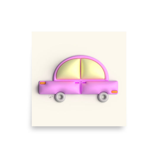 Pink car in yellow (square) Poster