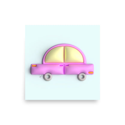 Pink car in blue (square) Poster