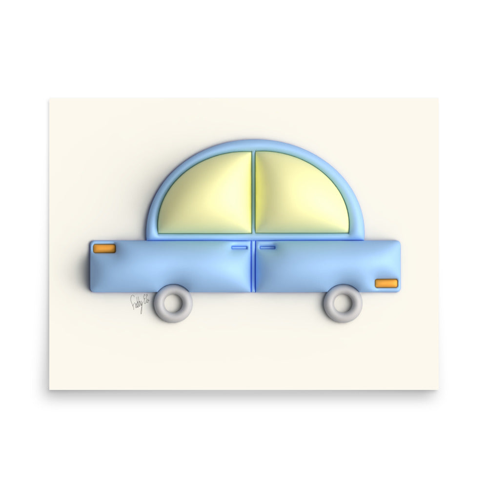 Blue car in yellow Poster
