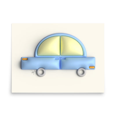 Blue car in yellow Poster