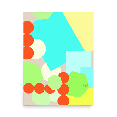 Geometric shapes crowded on tan Poster