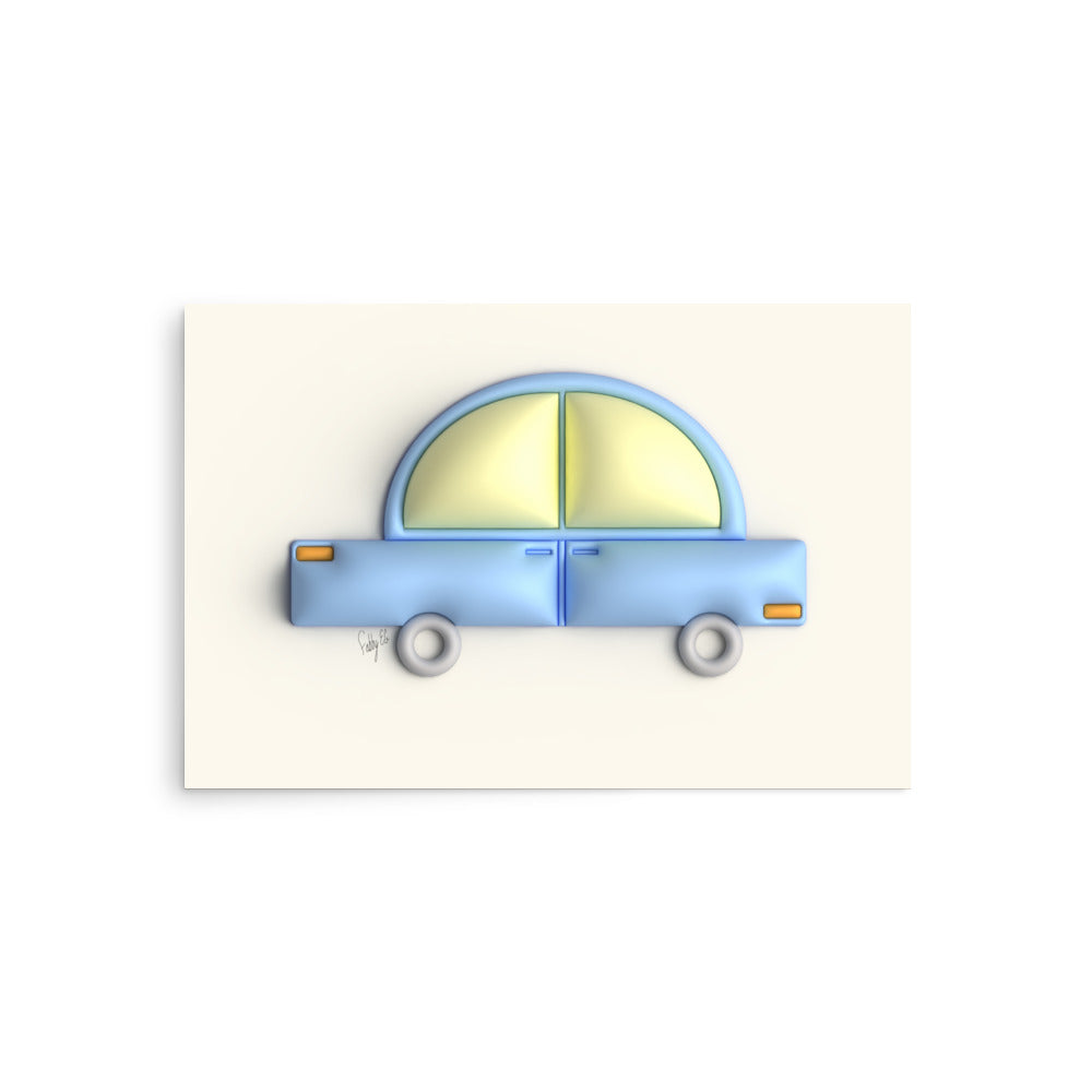 Blue car in yellow Poster
