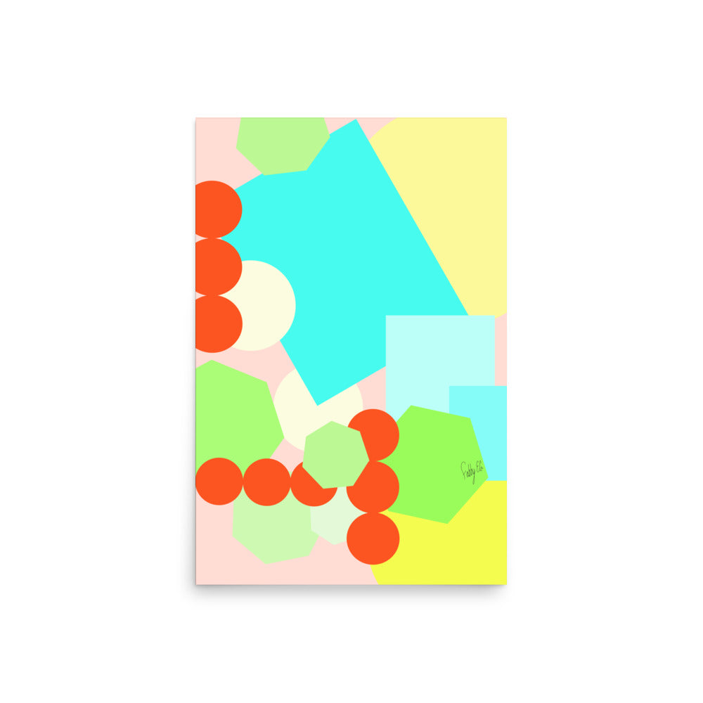 Geometric shapes crowded on peach Poster