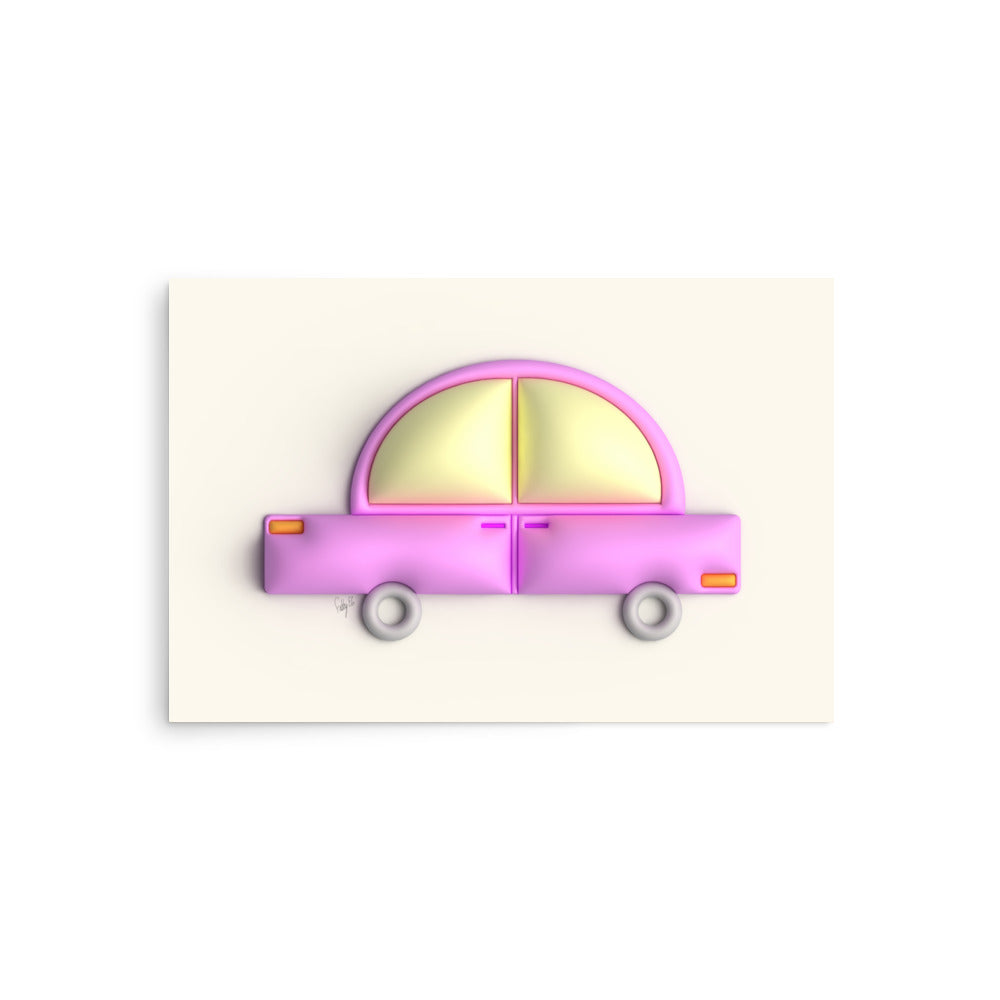 Pink car in yellow Poster