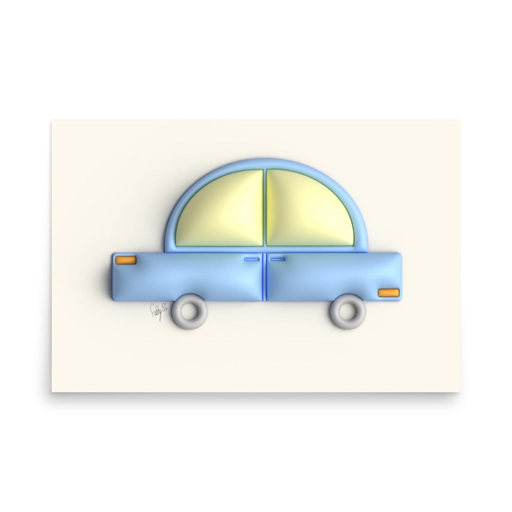 Blue car in yellow Poster