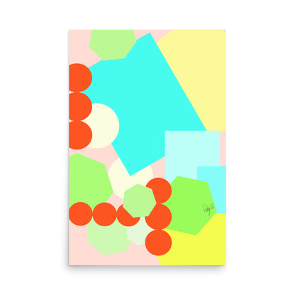 Geometric shapes crowded on peach Poster