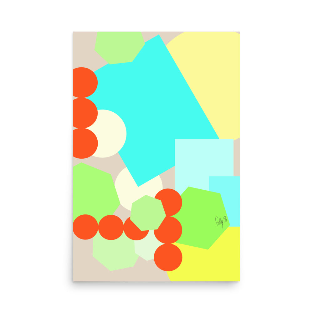 Geometric shapes crowded on tan Poster