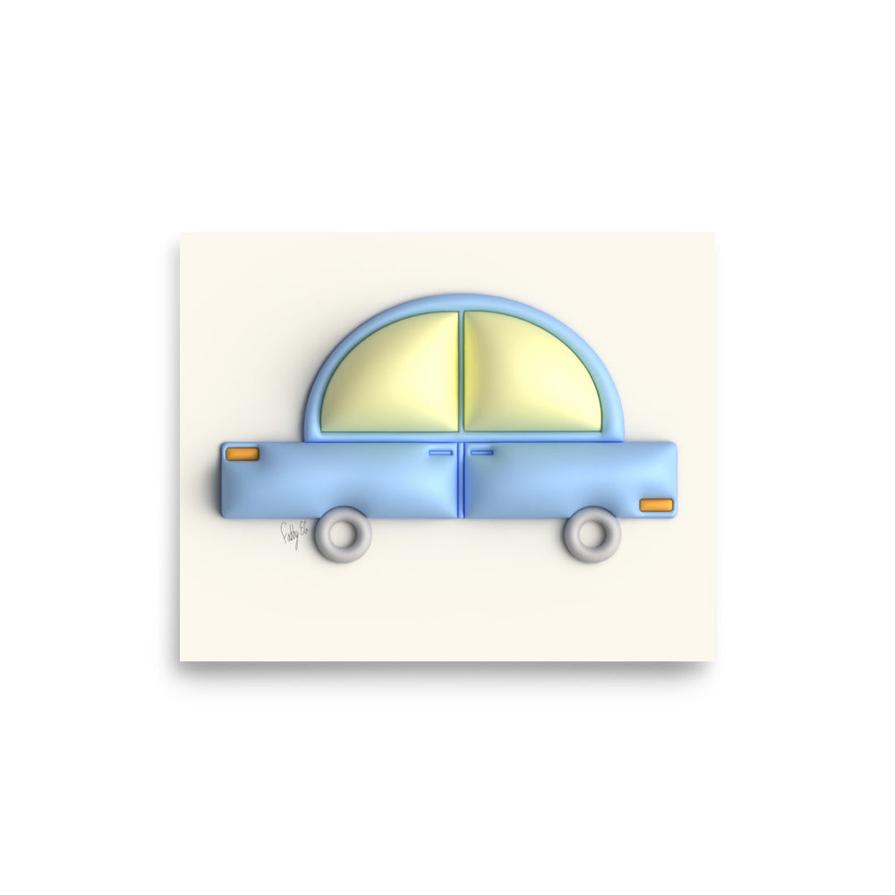 Blue car in yellow Poster