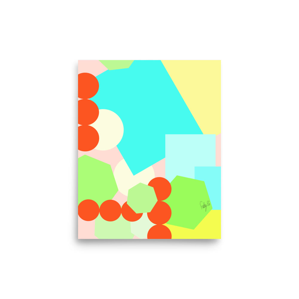 Geometric shapes crowded on peach Poster