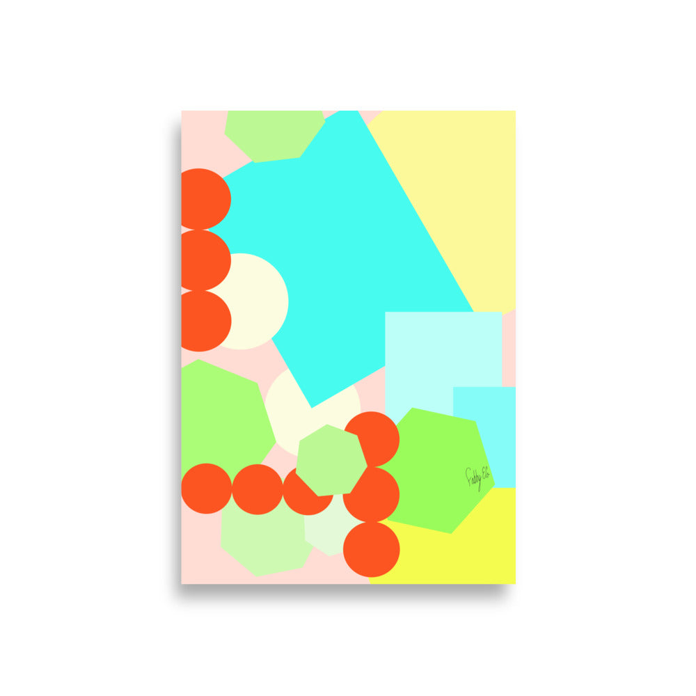 Geometric shapes crowded on peach Poster