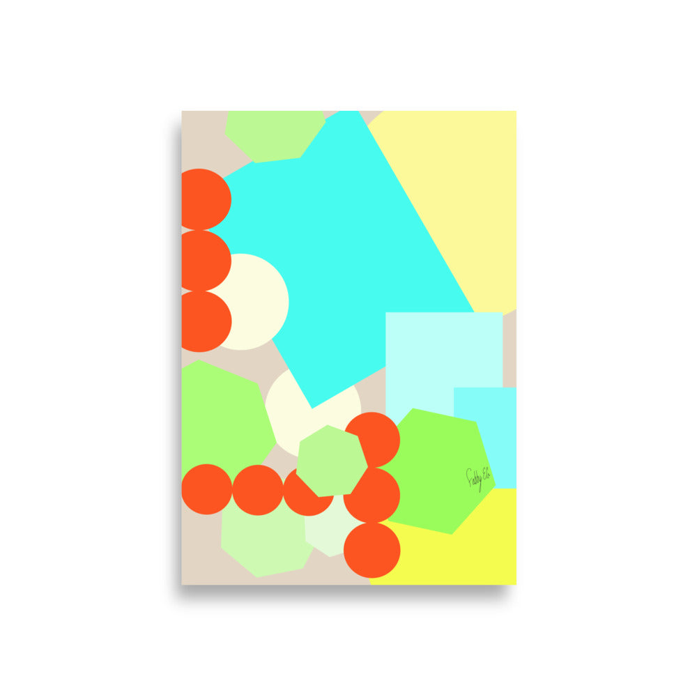 Geometric shapes crowded on tan Poster