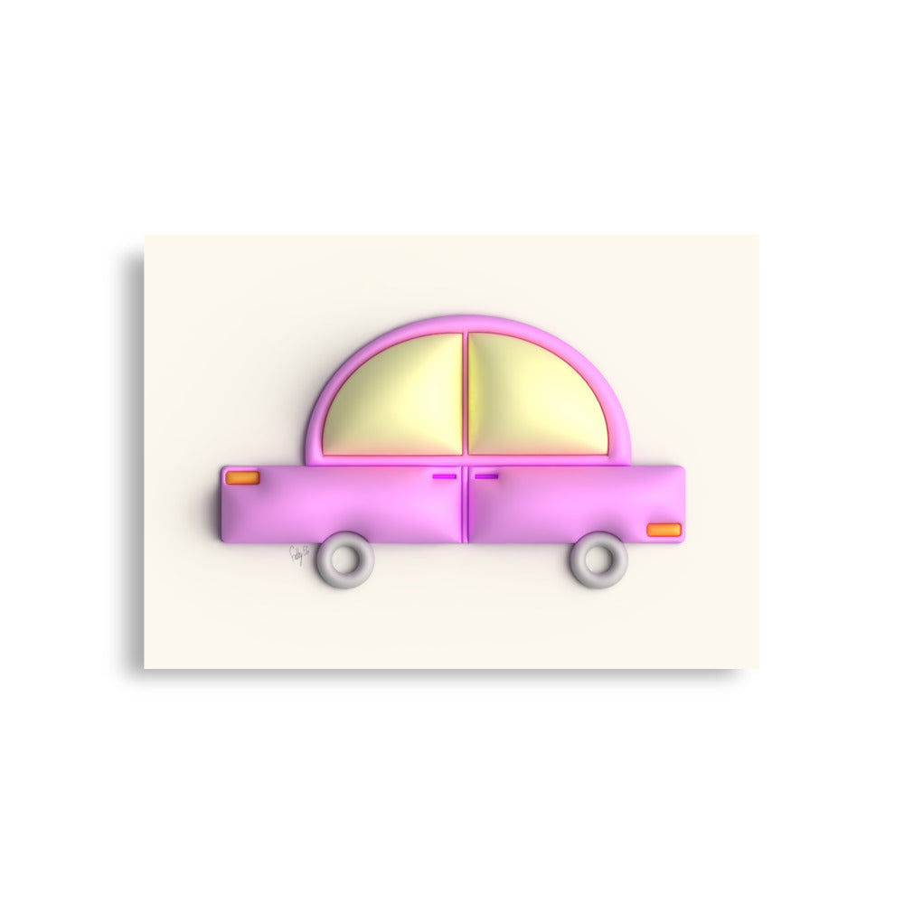 Pink car in yellow Poster