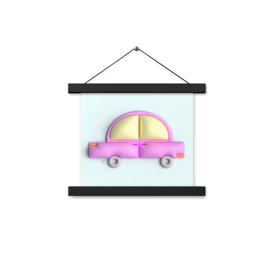 Pink car in blue Poster with hangers