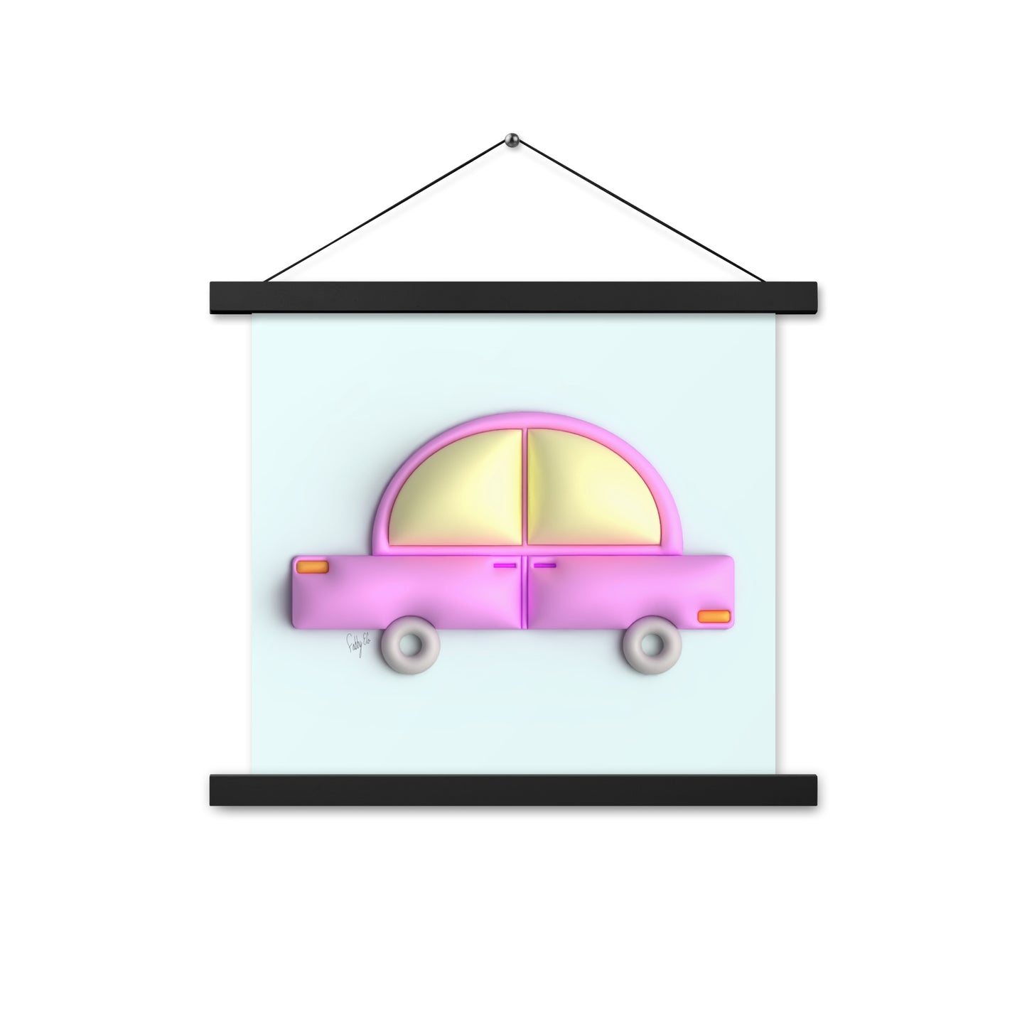 Pink car in blue Poster with hangers