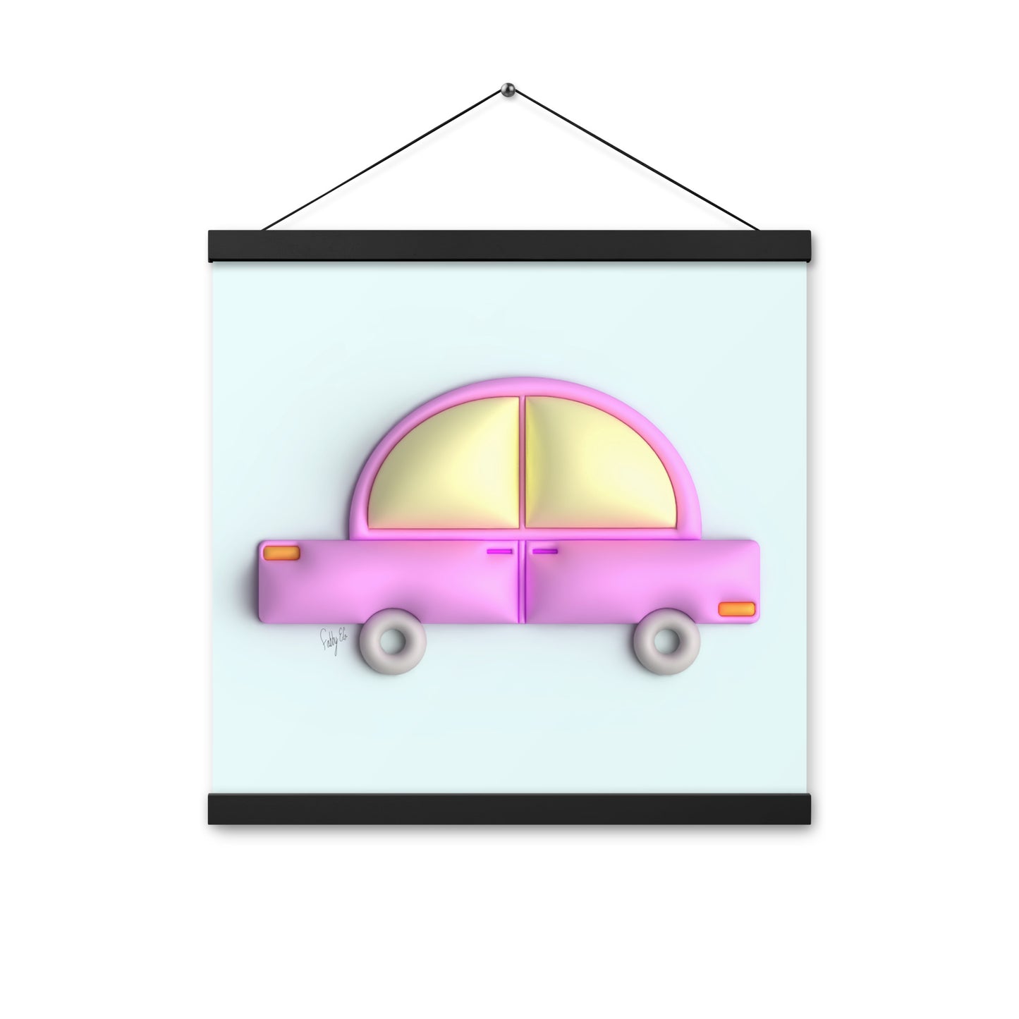 Pink car in blue Poster with hangers