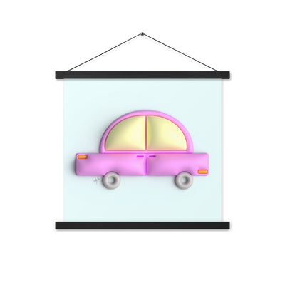 Pink car in blue Poster with hangers