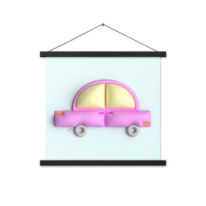 Pink car in blue Poster with hangers