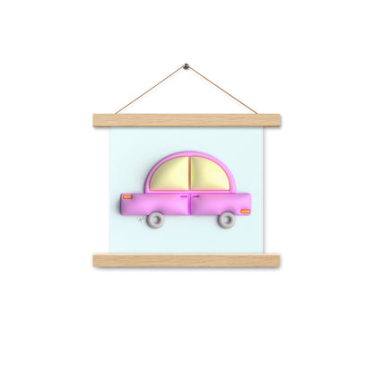 Pink car in blue Poster with hangers