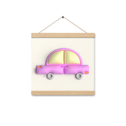 Pink car in yellow Poster with hangers