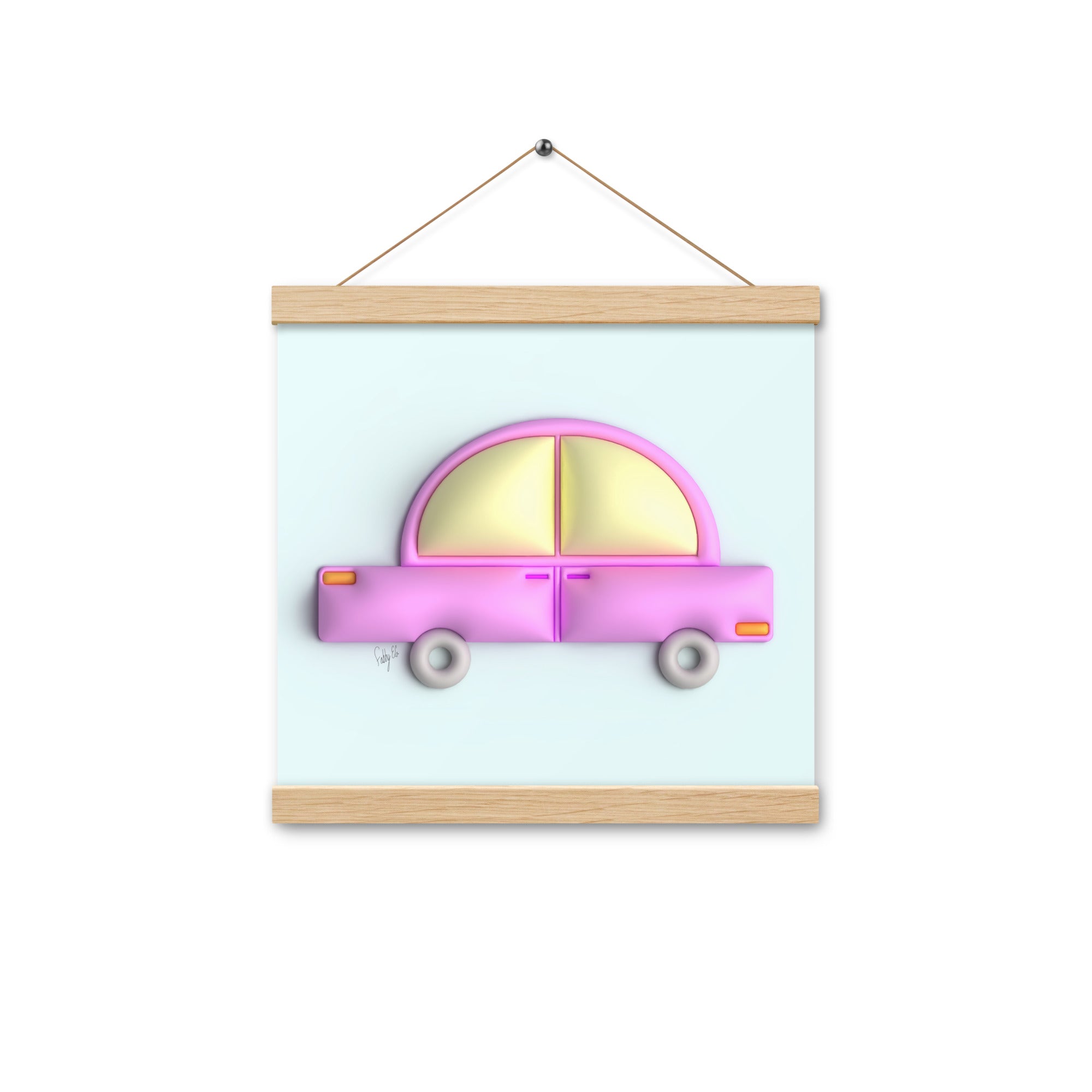 Pink car in blue Poster with hangers