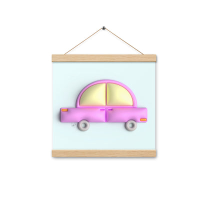 Pink car in blue Poster with hangers