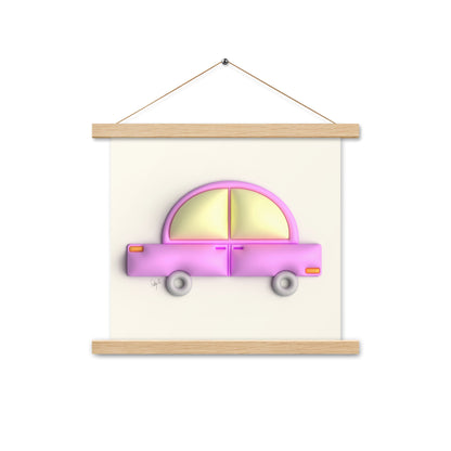 Pink car in yellow Poster with hangers